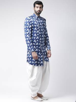 Blue Printed Polyester Stitched Indo Western Dresses 3