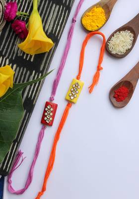 Multicolored Handcrafted Kundan Inspired Rakhis (Set Of 2) 1