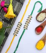Green Yellow Handcrafted Kundan Inspired Rakhis (Set Of 2)