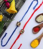 Red Blue Handcrafted Kundan Inspired Rakhis (Set Of 2)
