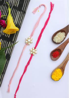 Pink Handcrafted Mother Of Pearl Rakhis (Set Of 2) 1