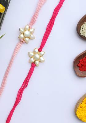 Pink Handcrafted Mother Of Pearl Rakhis (Set Of 2) 2