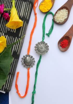 Orange Green Handcrafted Rakhis (Set Of 2) 1