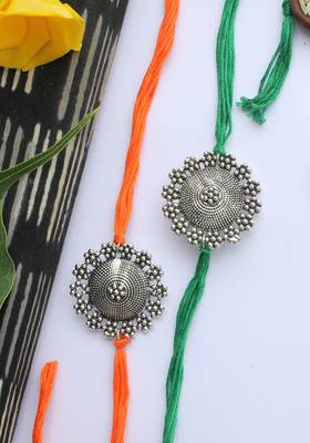 Orange Green Handcrafted Rakhis (Set Of 2) 2