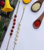 Red White Onyx And Pearls Handcrafted Rakhis (Set Of 2)