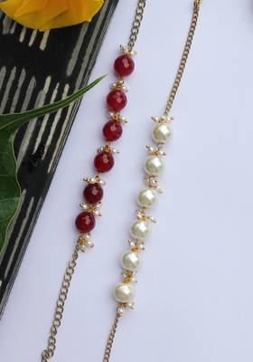 Red White Onyx And Pearls Handcrafted Rakhis (Set Of 2) 2