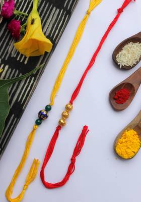 Red Yellow Handcrafted Meenakari Rakhis (Set Of 2) 1