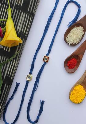 Blue Handcrafted Kundan Inspired Rakhis (Set Of 2) 1