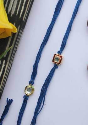 Blue Handcrafted Kundan Inspired Rakhis (Set Of 2) 2