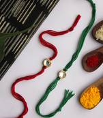 Green Red Handcrafted Kundan Inspired Rakhis (Set Of 2)