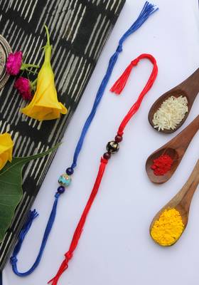 Red Blue Handcrafted Meenakari Rakhis (Set Of 2) 1