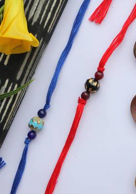 Red Blue Handcrafted Meenakari Rakhis (Set Of 2) 2