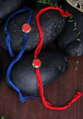 Red Blue Handcrafted Marble Rakhis (Set Of 2) 1