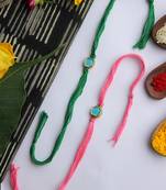 Pink Green Handcrafted Kundan Inspired Rakhis (Set Of 2)