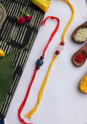 Red Yellow Handcrafted Rakhis (Set Of 2) 1
