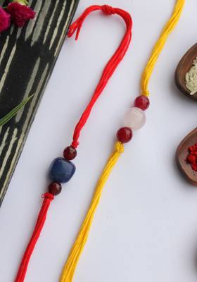 Red Yellow Handcrafted Rakhis (Set Of 2) 2