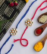 Pink Blue Handcrafted Kundan Inspired Rakhis (Set Of 2)