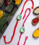 Pink Red Handcrafted Crystal Rakhis (Set Of 2)