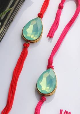 Pink Red Handcrafted Crystal Rakhis (Set Of 2) 2