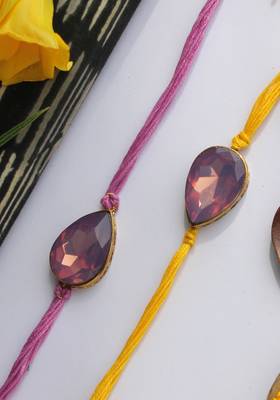 Purple Yellow Handcrafted Crystal Rakhis (Set Of 2) 2