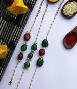 Red Green Handcrafted Stone Rakhis (Set Of 3)