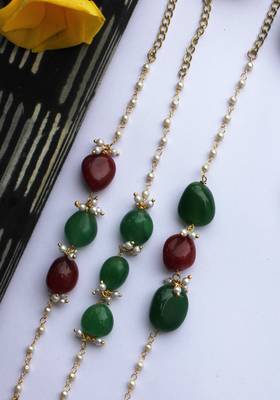 Red Green Handcrafted Stone Rakhis (Set Of 3) 2