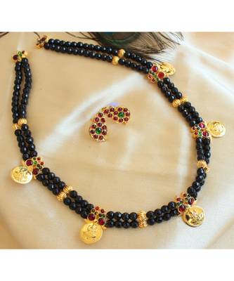 Beautiful Black Agates Kemp Green Mango Lakshmi Coin Designer Necklace Set 1