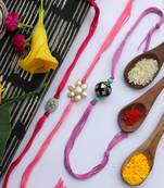 Multicolored Handcrafted Kundan Inspired Pearl Rakhis (Set Of 3)