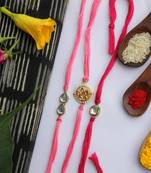 Pink Red Handcrafted Kundan Inspired Pearl Rakhis (Set Of 3)