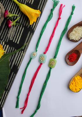 Multicolored Handcrafted Kundan Inspired Pearl Rakhis (Set Of 3) 1