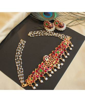 Beautiful Kemp Green Pearl Designer Necklace Set 1
