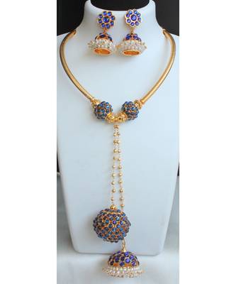 Beautiful Blue Rudhra Balls Designer Necklace Set 1