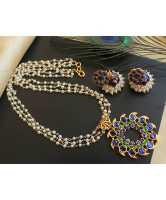 Beautiful Blue Green Mango Designer Necklace Set 1