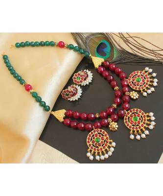 Beautiful Kemp Green Ruby Agates Designer Necklace Set 1