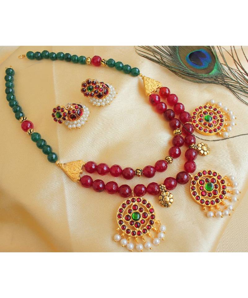 Beautiful Kemp Green Ruby Agates Designer Necklace Set
