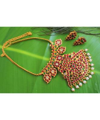 Beautiful Kemp Green Pearl Mango Designer Necklace Set 1
