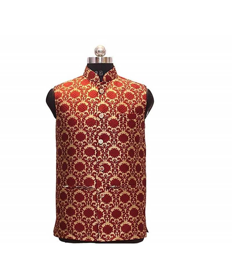 Jodhpuri Men's Maroon colour nehru jacket