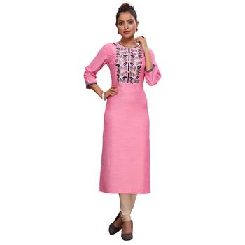 Pink embroidered viscose kurtas-and-kurtis 1