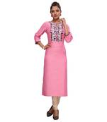 Pink embroidered viscose kurtas-and-kurtis