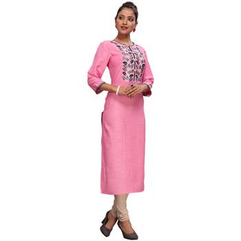 Pink embroidered viscose kurtas-and-kurtis 3