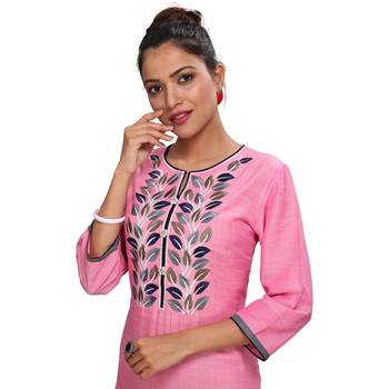 Pink embroidered viscose kurtas-and-kurtis 4
