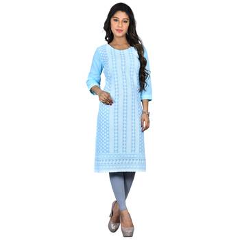 Blue printed cotton kurtas-and-kurtis 1
