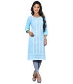 Blue printed cotton kurtas-and-kurtis