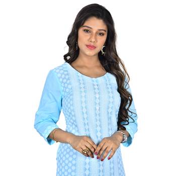 Blue printed cotton kurtas-and-kurtis 3