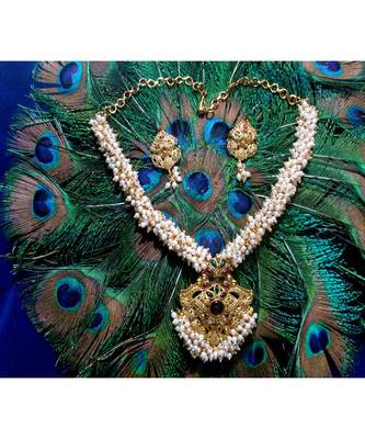 Georgeous  Gold Plated  Multi Colour Kundhan With Pearl Necklace Set 1