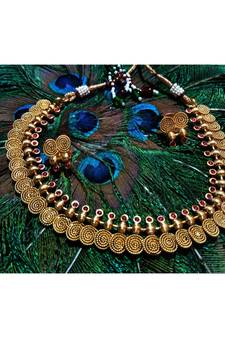 Georgeous  Gold Plated  Pink Colour Necklace Set