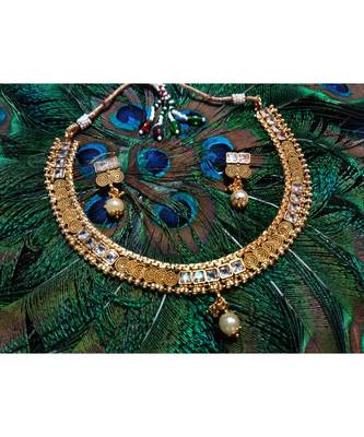 Georgeous  Gold Plated  White  Stones Necklace Set 1