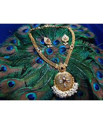 Georgeous  Gold Plated Pink Colour Stones Necklace Set 1