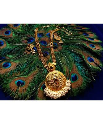 Georgeous  Gold Plated Pink Colour Stones Necklace Set 2