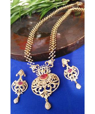 Georgeous High Gold Plated Rubys And Cz Stones Ecklace Set 1